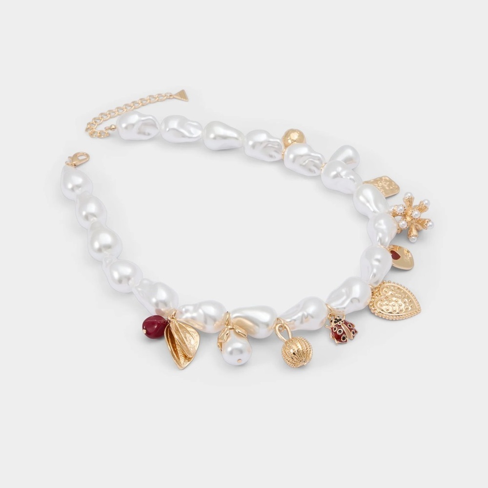 Aldo Charmsinlove Elegant Pearl and Gold Charm Necklace